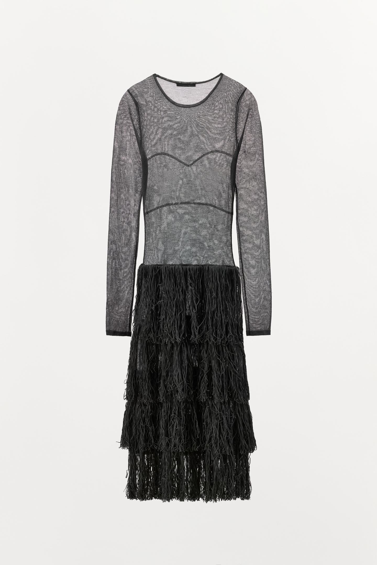 ROBE EN MAILLE FIL MÉTALLISÉ FRANGES