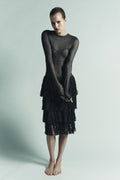 ROBE EN MAILLE FIL MÉTALLISÉ FRANGES