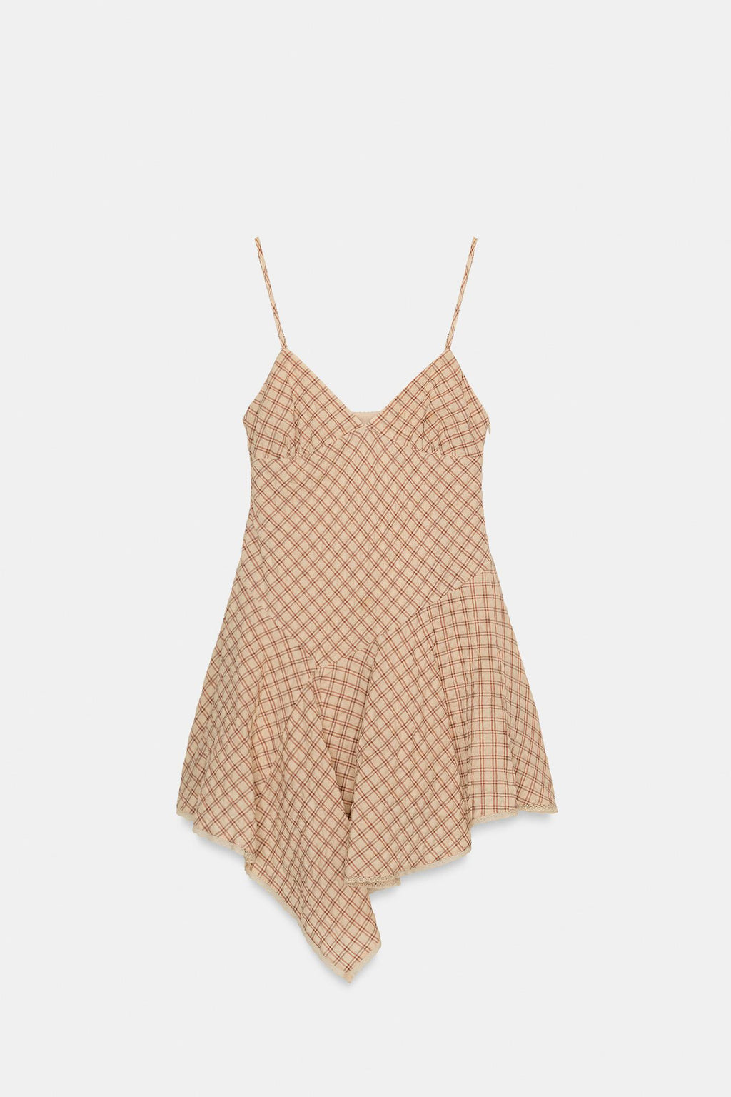 ROBE COURTE À CARREAUX ET DENTELLE