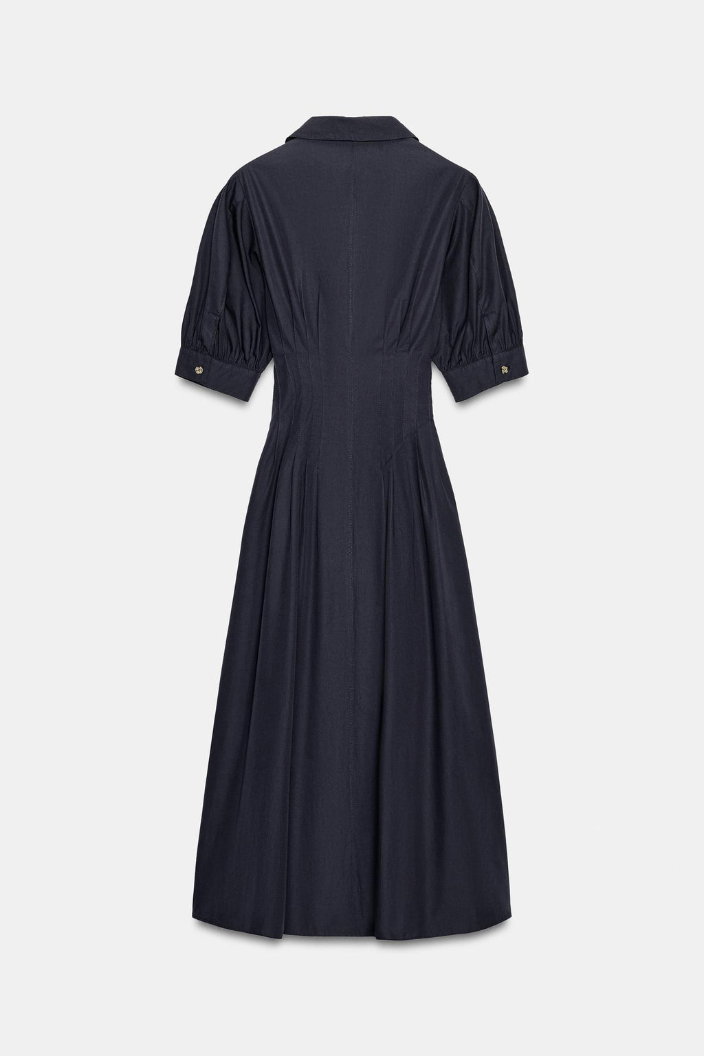 ROBE MI-LONGUE EN POPELINE À MANCHES BOUFFANTES
