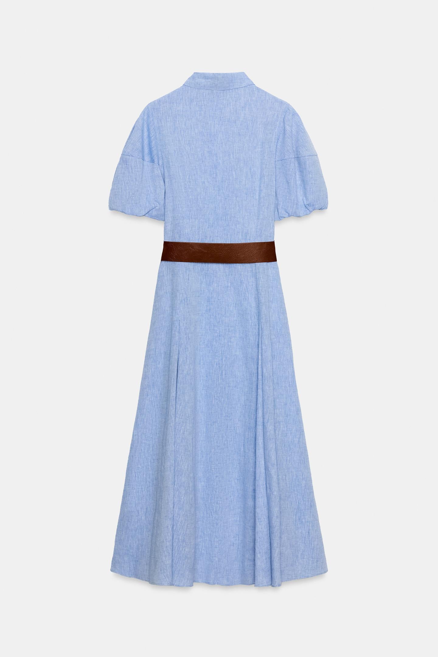 Robe mi-longue avec ceinture en lin