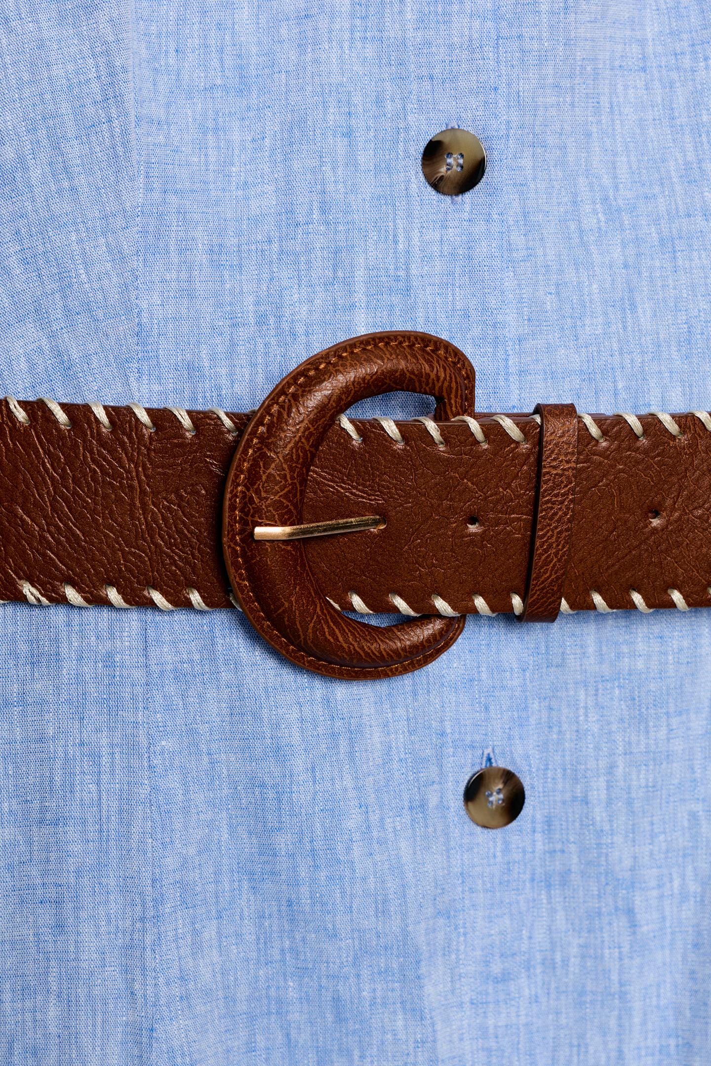 Robe mi-longue avec ceinture en lin