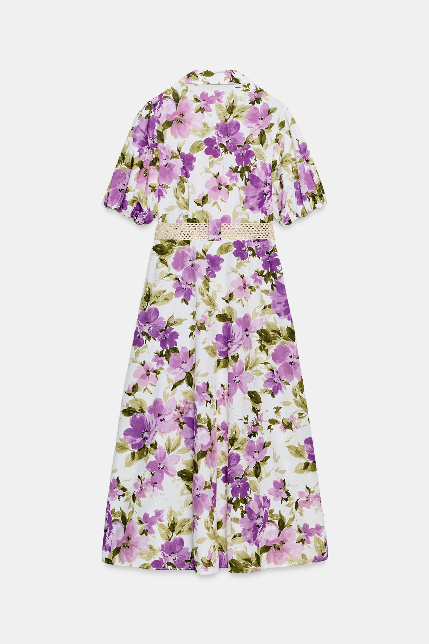 Robe mi-longue avec ceinture à imprimé fleuri