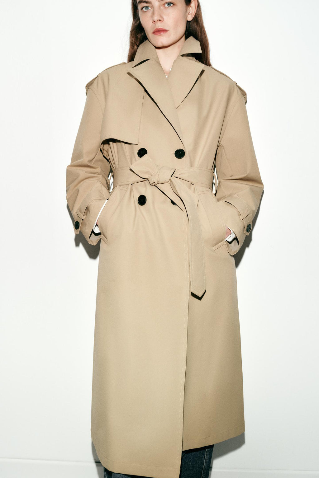 TRENCH LONG À DOUBLE BOUTONNAGE BEIGE