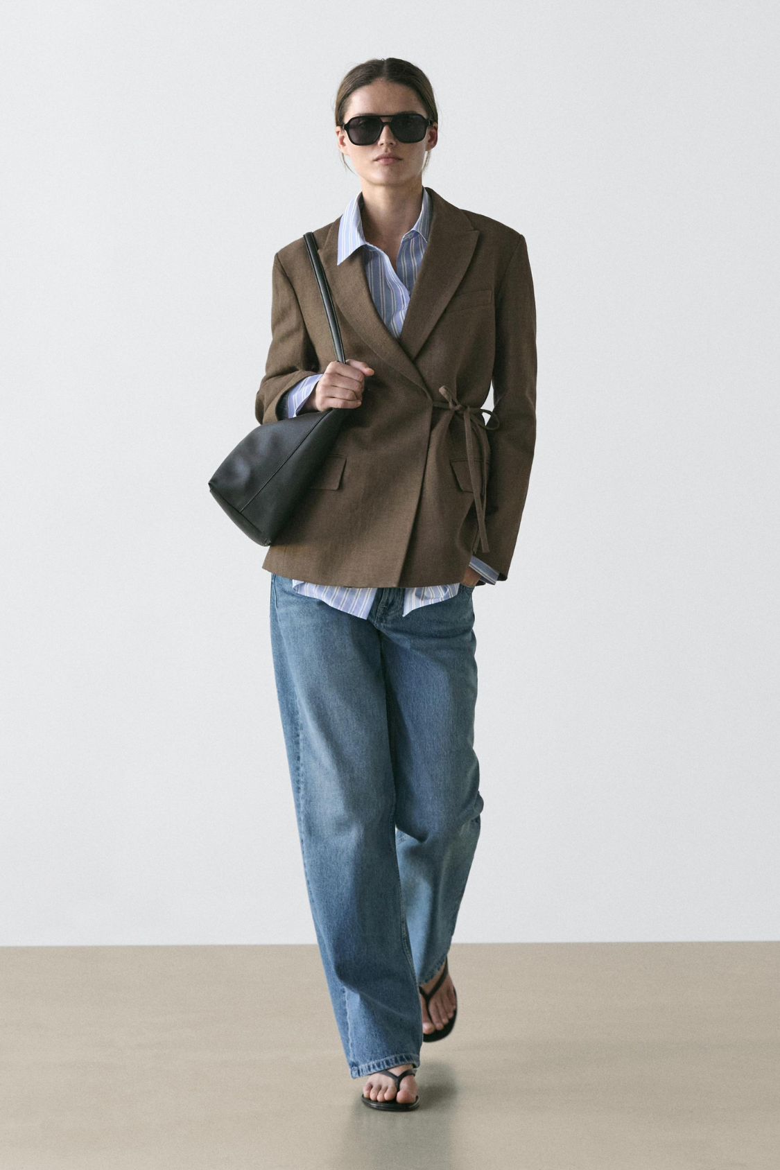 BLAZER CROISÉ À NOEUD EN COTON MÉLANGÉ