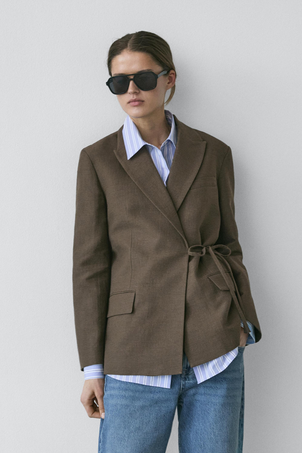 BLAZER CROISÉ À NOEUD EN COTON MÉLANGÉ