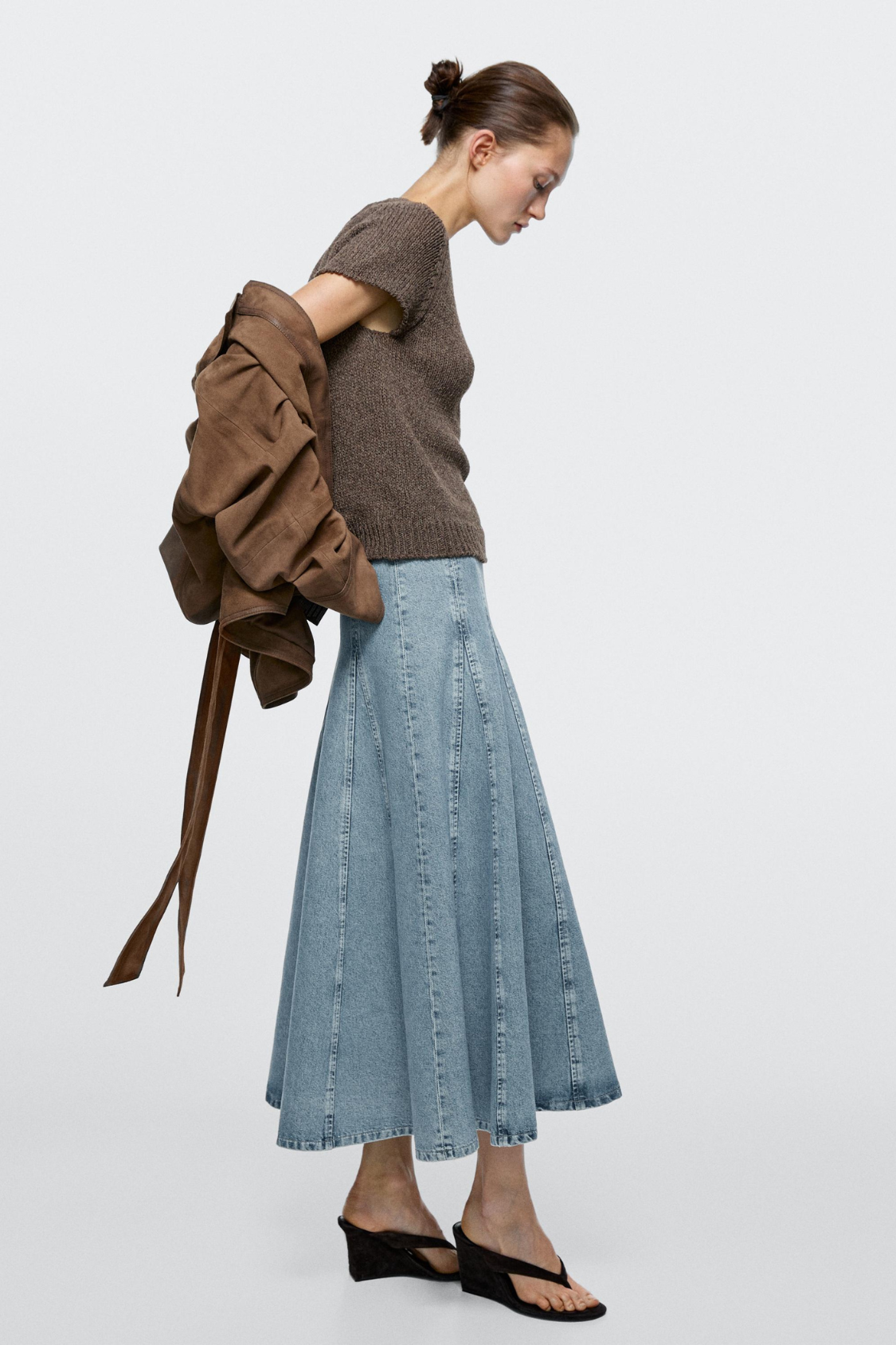 JUPE MIDI GODET EN JEAN