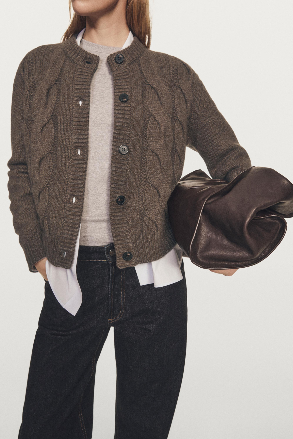 CARDIGAN EN MAILLE TRESSÉE DE LAINE MÉLANGÉE