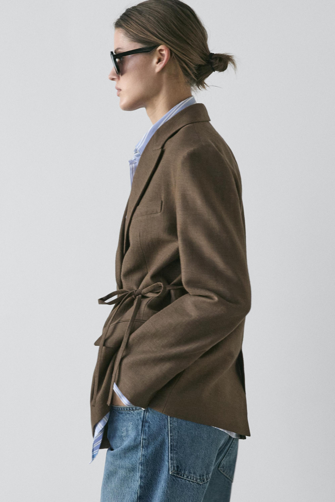 BLAZER CROISÉ À NOEUD EN COTON MÉLANGÉ
