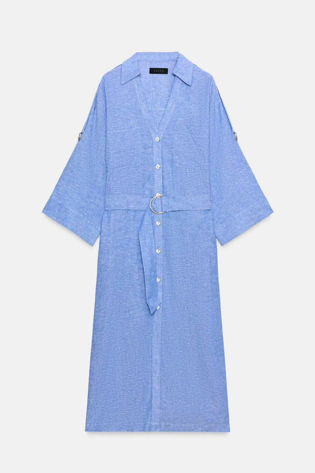 Robe mi-longue en lin avec ceinture